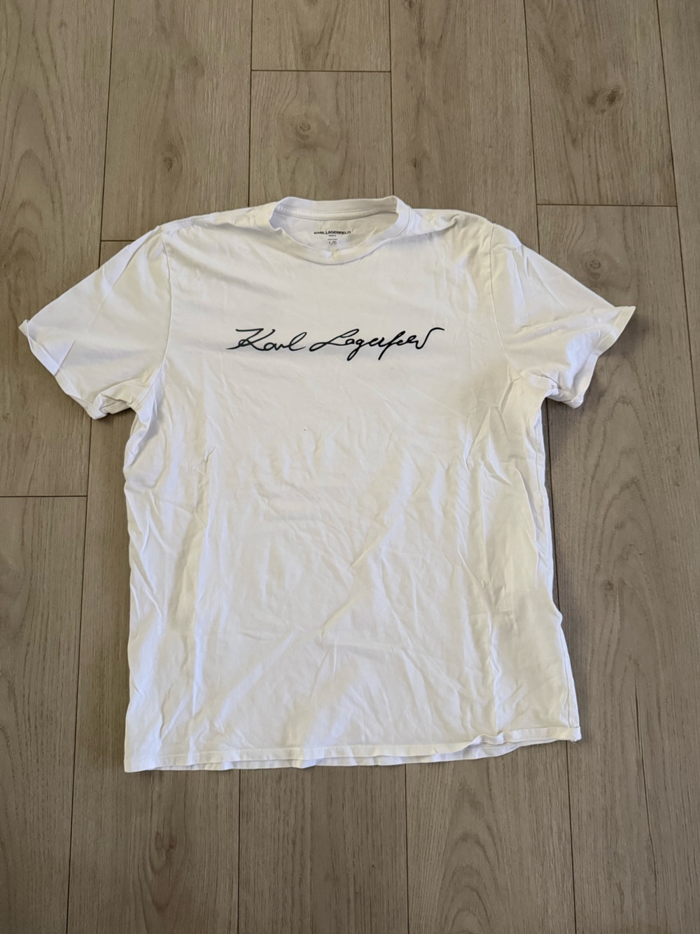 Karl Lagerfeld White Short-Sleeve Tee with Black Script Logo
